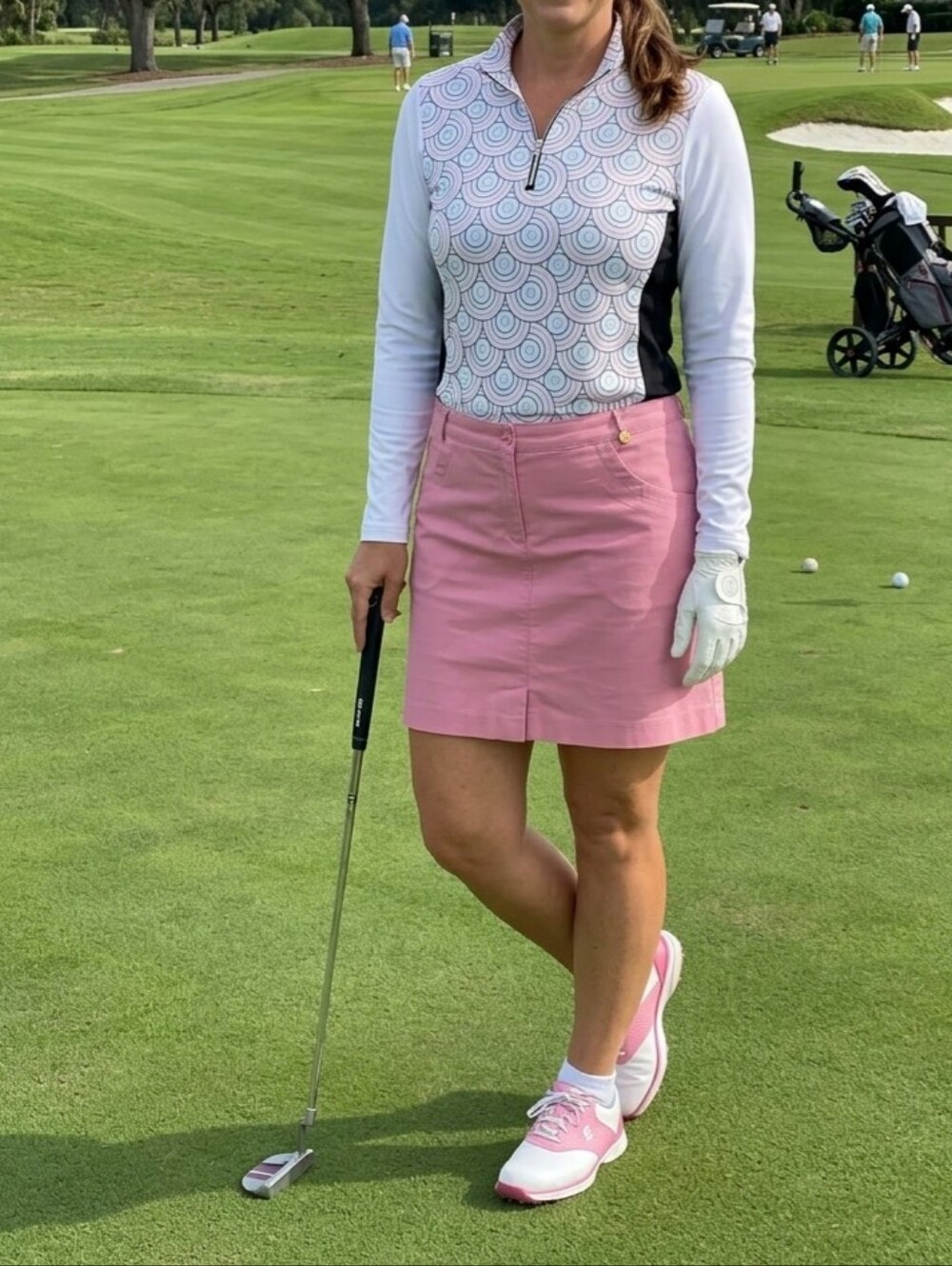 GOLFINO Womens 1/4 Zip Long Sleeve Top & Serena Pink Skort Set Size US 10 / L